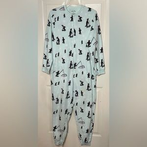 Nick & Nora One-Piece Footed Penguin Igloo Fleece Zip Pajamas Women’s Sz Small